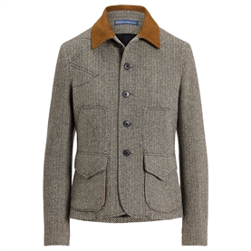 Polo Ralph Lauren Suede-Trim Herringbone Jakke, Black/Cream Herringbone 